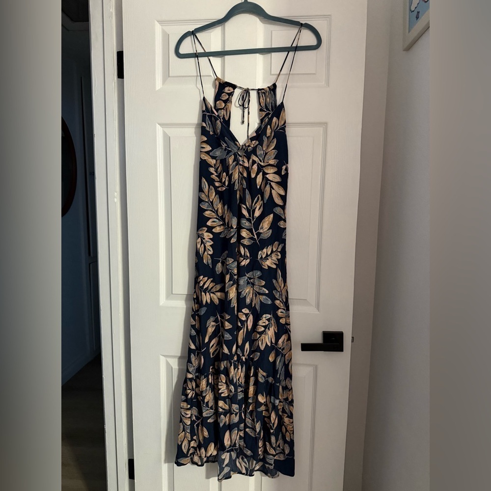 Lovestitch Navy Leaf Print Maxi Dress - Picture 2 of 5